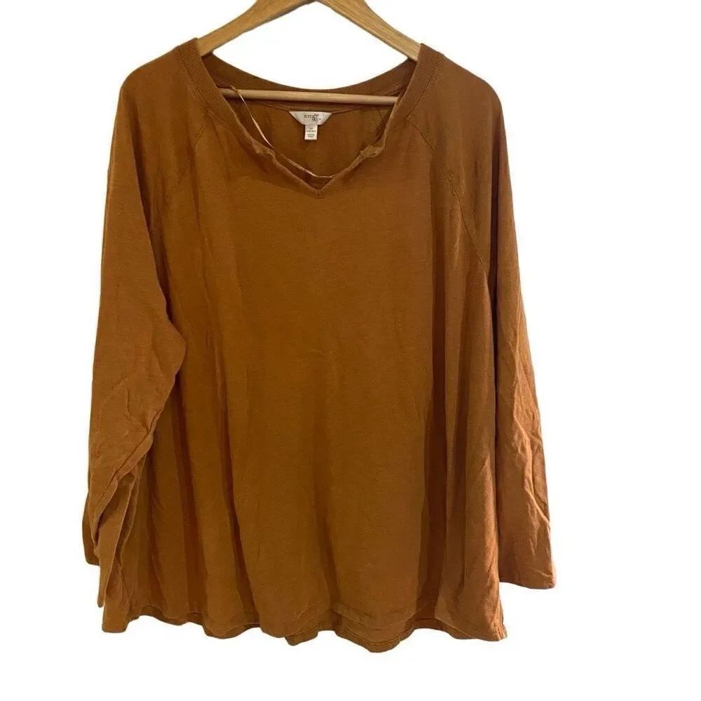 Terra & Sky size 3XL long sleeve mustard brown color comfy shirt crew neck
